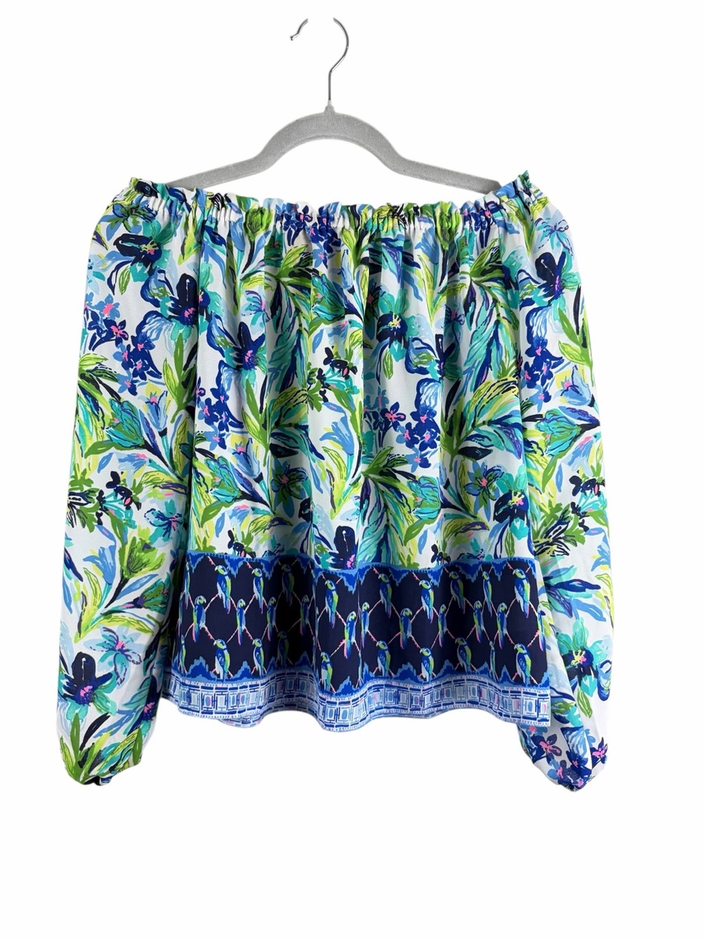 Lilly Pulitzer Lou Lou off-the-shoulder blouse features a floral print